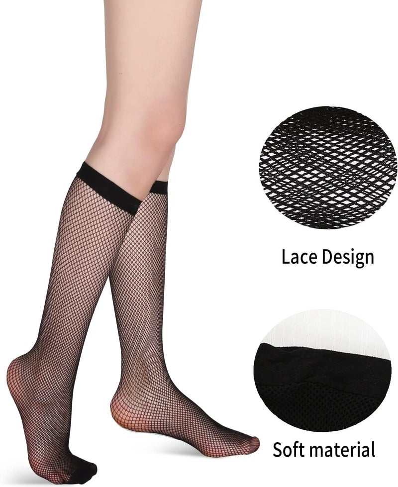 Benefeet Sox Womens Fishnet Knee High Socks White Black Lace Mesh Sexy Stockings Hollow Out Sheer Tube Calf Sock - Image 3